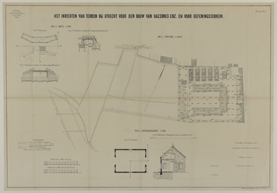 217617 Plattegrond voor de inrichting van het oefenterrein bij de kazerne Damlust (Leidseweg) te Utrecht. Met ...